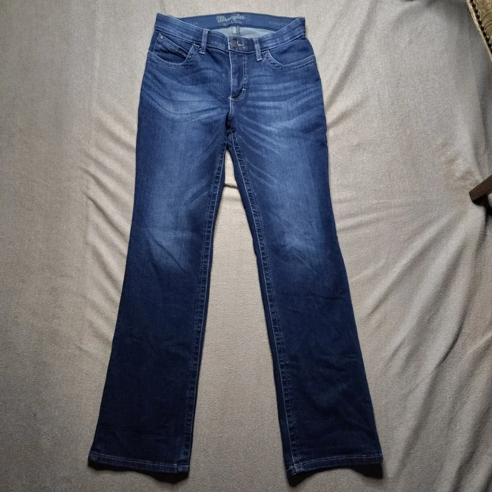 Wrangler Willow Riding Jeans Fitted Seat Higher Back Dark Wash Denim 7x32 - Picture 2 of 7